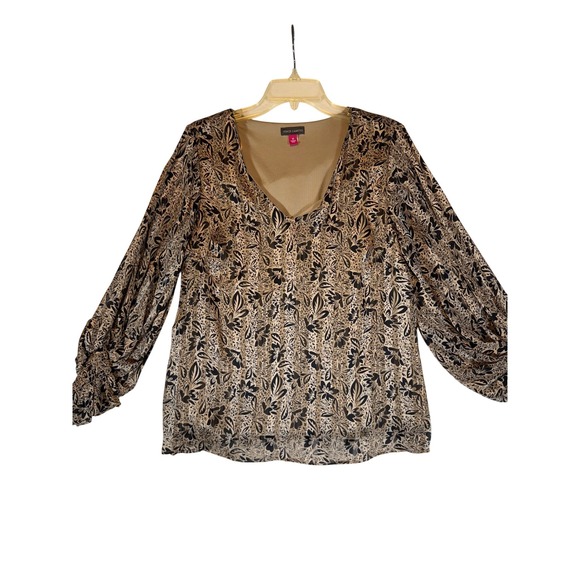 Vince Camuto V Neck Long Sleeve Flowy Blouse Top Floral Print Women's M - Picture 2 of 4